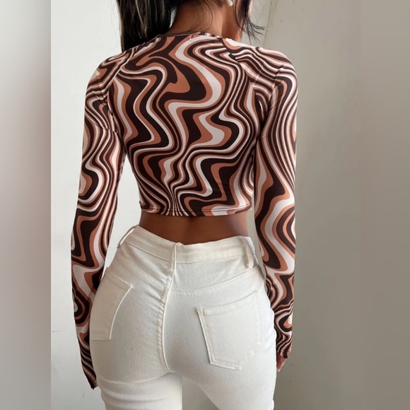 Shein Marble O-Ring Cutout Crop Top Size Small (4) + Brown Stretch Bracelet - Picture 8 of 14